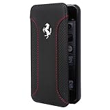 Ferrari iPhone 5/5S/SE Leather Book Type Flap Case Chrome Logo - Black FEF12FLBKP5BL