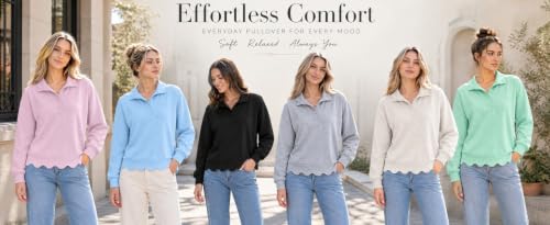 Polo Sweatshirt for Women Scalloped Hem Cute Fall Loose Fit Sweatshirt - image 7