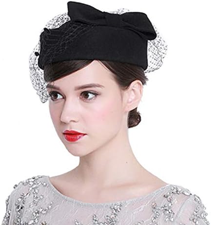ORIDOOR Women's British Style Pillbox Church Derby Wedding Winter Vintage Fascinator Beret 100% Wool Felt Veil Hat