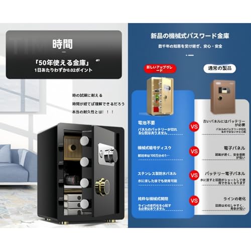 Iuseike 家庭用金庫 防犯金庫 耐震耐火防水仕様 書類・現金・貴金属保管に 大容量 盗難防止 オフィス/マンション/賃貸住宅向け セーフティボックス ホテル 店舗 鍵付き内仕切り付 非常用キー付き の商品画像 2