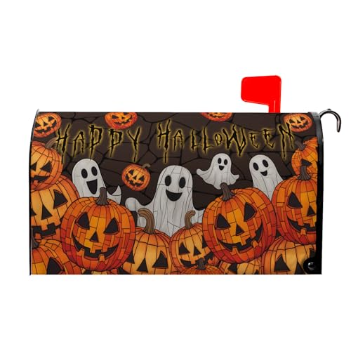 VentuCoven Happy Halloween Mailbox Cover Ghost Mail Box Covers Magnetic Standard Size 21x18 inch Pumpkin Post Letter Box Cover Wrap Outdoor Decor for Garden