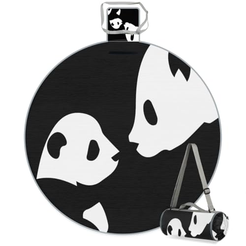 Shimoshe Cute Animal Panda Picnic Outdoor Blanket Foldable Waterproof Sandproof Beach Blanket Portable Water-Resistant Round Picnic Mat for Travel Camping Park Lawn