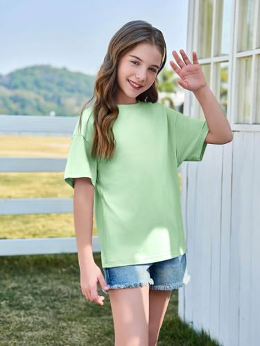 Image of Haloumoning Girls Short Sleeve T-Shirts | Kids, Summer,Girls shirts,Oversized t shirts,Girls T-Shirts,Oversized Tops, Casual Crewneck, Basic Tees 5-14Y