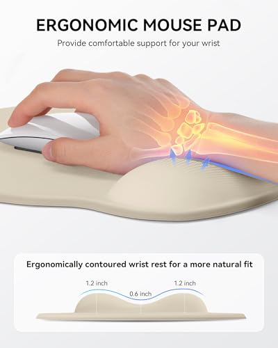 Image of Mouse Pad with Wrist Rest, Ergonomic Mouse Pads for Desk, Office Non-Slip Mousepad with Gel Wrist Support(Beige, 10.6''L x 9''W)
