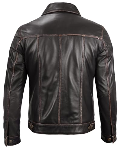 Image of fjackets Real Lambskin Vintage Trucker Leather Jacket Men - Shirt Collar Style Leather Jackets For Mens