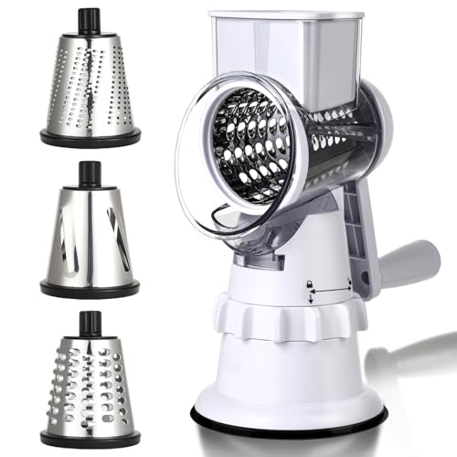 Rotary Cheese Grater Hand Crank, Vegetable Slicer with 3 Blades, ...