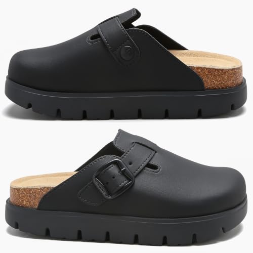 Image of Women's Suede Platform Clogs Chunky Mules Slip On