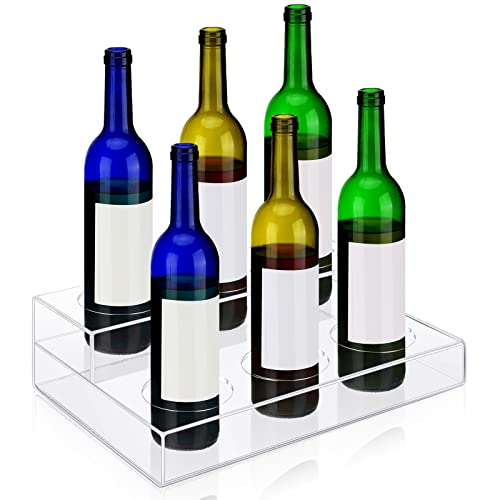 Acrylic Wine Bottle Holder Clear Coffee Syrup Rack 2 Tier Water Bottle Organizer Bar Syrup Bottle Display 6 Bottles Stand For Kitchen, Countertop, Shelf, Table Top, Pantry #TOP18
