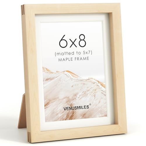 Image of 6x8 Picture Frame, USA-Sourced Natural Maple Wood Photo Collage Frame with HD Tempered Glass, Modern Simple 6 x 8 Wooden Frame Matted to 5x7, Gallery Wall Frames for Art, Wall or Tabletop Display