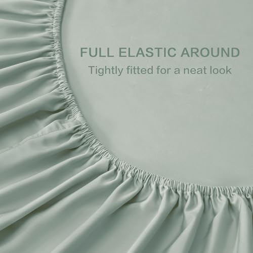 Image of Andency Sage Green Queen Sheets Set 100% Viscose Derived from Bamboo | Cooling Summer Sheets, Deep Pocket Up to 16 inch, Silky Soft Hotel Luxury Breathable Bedding Sheets & Pillowcases