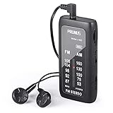 PRUNUS J-982 FM/AM Pocket Radio with Headphones, Portable Transistor Radio with Enhanced Bass, Operated by AAA Batteries for Walking,Jogging and Camping(Black)