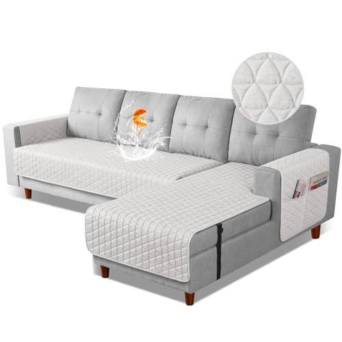 Image of TAOCOCO Polyester Sectional Couch Covers Waterproof L Shaped Sofa Covers for Right Hand Facing Chaise Lounge,2 Pieces Couch Cover L Shape Furniture Protector Slipcover for Pets Kids,Large /Off White