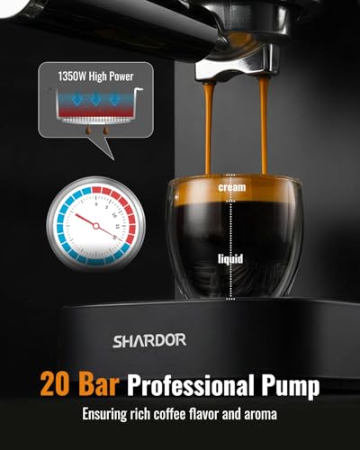 Image of SHARDOR Espresso Machine 20 Bar, Professional Espresso Machine with Milk Frother and Touchscreen, Expresso Coffee Machines with Adjustable Temperature,for Cappuccino, Latte, Stainless Steel, Black