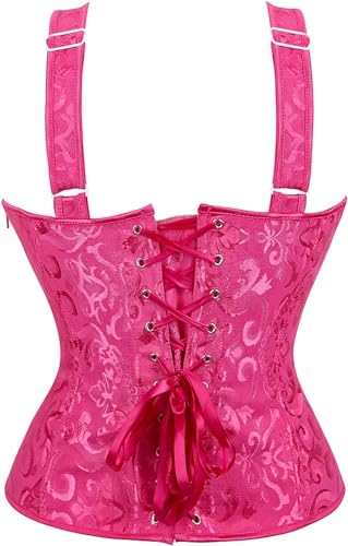 Image of Women's Lace up Gothic Jacquard Shoulder Straps Tank Overbust Shaper Corset Bustiers Top
