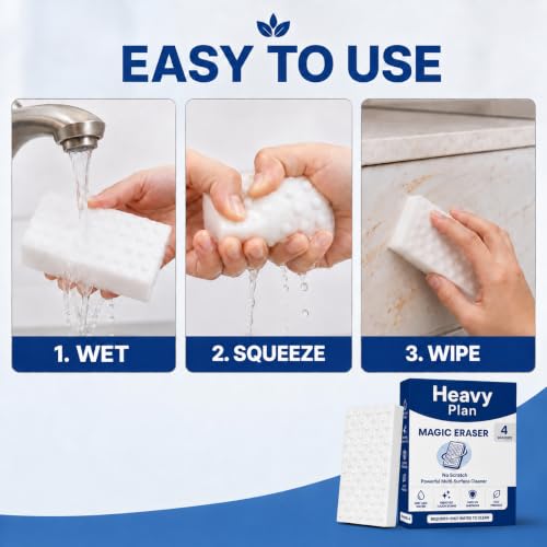 Image of Magic Eraser Sponge Pack of 4 | No Scratch Melamine Cleaning Sponge | Removes Tough Stains with Just Water | Multi Surface Cleaner for Walls, Kitchen, Bathroom, Shoes & Switch Boards