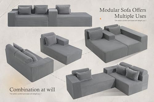 Image of HABUTWAY Sectional Couches for Living Room,No Assembly L Shaped Couch 105 inch Modular Sectional Sofa Couch with Deep Seat,Cloud Couches Furniture Sets for Apartment,Corduroy (Light Grey, Right Facing)