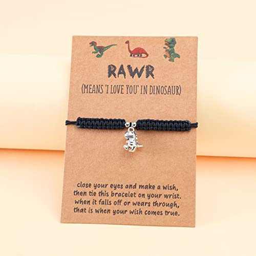 Image of HUJUON Cute Animal Dinosaur Bracelet,Handmade Braided Rope Wax Thread Tyrannosaurus Dinosaur Bracelet Promise Friendship Bracelet Gifts Card