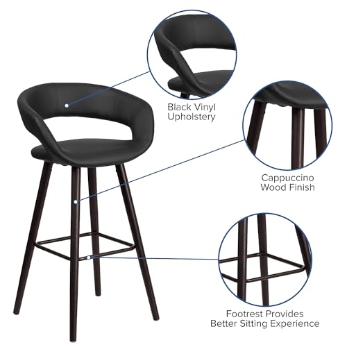 Taburete de bar Flash Furniture color capuchino con asiento de vinilo negro, altura fija, grado comercial miniatura 4