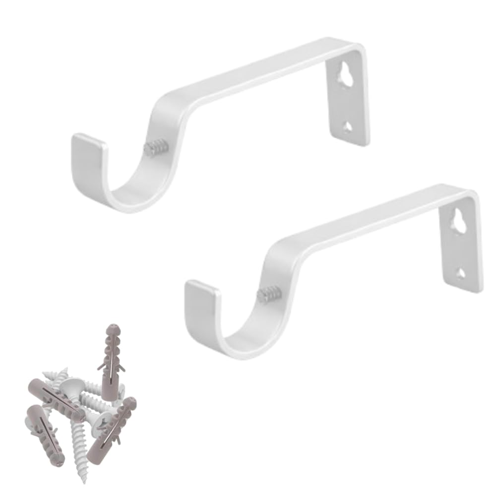 Metal Curtain Rod Brackets White Set with Screws for Poles 28mm Curtain Pole Bracket Metal Heavy Duty Rod Wall Brackets Holder Set of 2.