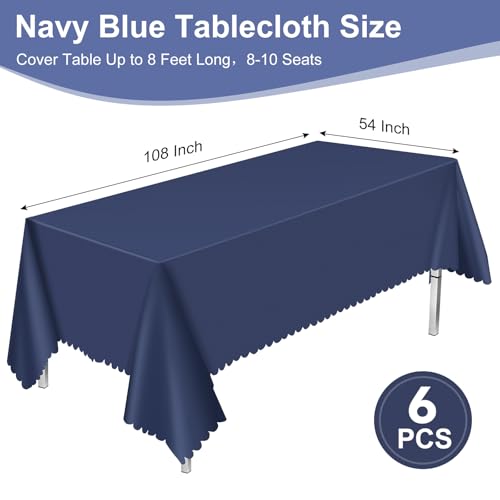 Image of NatNarr 6 Pcs Navy Blue Plastic Tablecloths, Scalloped Blue Table Cloth