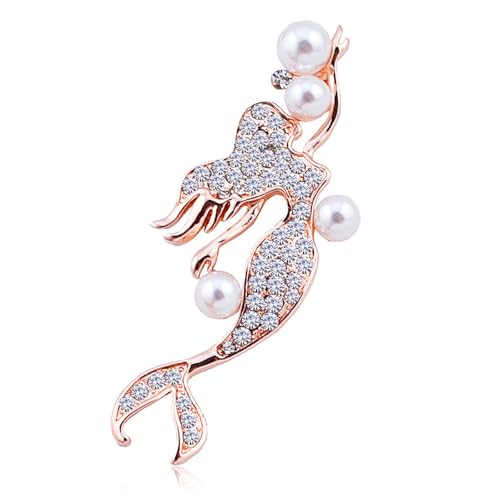Image of Elegant Mermaid Fish Lapel Brooch Pin Cubic Zirconia Rhinestone Faux Pearl Ocean Sea Animal Pins Clip Shawl Sweater Scarves Badges Brooches Pins Dainty Jewelry Gifts for Women Girls Clothes Accessories