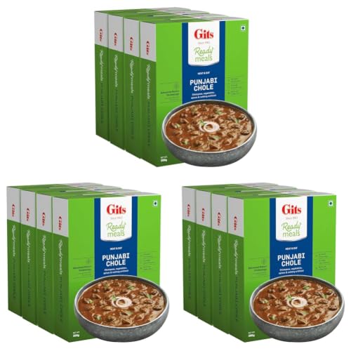 Image of Gits Ready to Eat Punjabi Chhole, Pure Veg, Heat and Eat, Microwaveable 1200g (Pack of 12 X 300g Each)