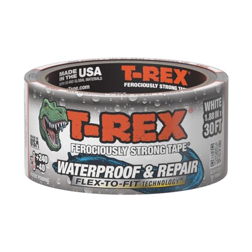 T-Rex Flexible Waterproof Tape - Heavy Duty Adhesive Waterproofing Tape for Repair, Leaks, Roof Patches - Extreme Weather & UV Resistance - White, 1.88