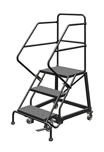 Image of Tri-Arc KDEC103246 3-Step Forward Descent Safety Angle Steel Rolling Industrial and Warehouse Ladder with Perforated Tread, 24 inch Wide Steps