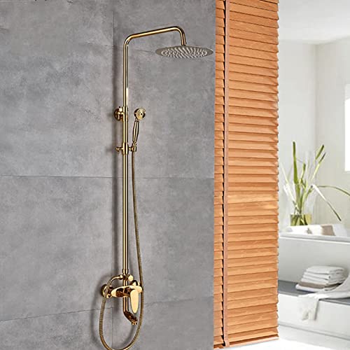 Mitigeur de douche doré et pommeau effet pluie pour salle de bain luxe