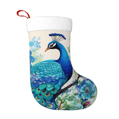 rrxnbcgg Calcetines de Navidad con diseño de pavo real azul en aceite para chimenea con ideas de regalo, tradiciones familiares festivas, rellenos de calcetines para ella