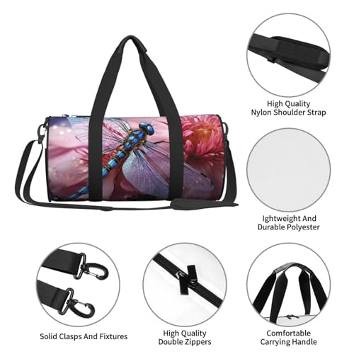 Travel Duffle Bag Weekender Bags for Men Women with Shoe Compartment Large Capacity Weekender Overnight Bag Flower and Blue Dragonfly Carry On Tote Bags Sport Gym Bag for Travel Yoga4