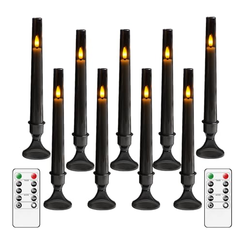 Image of Flameless Taper Candles Flickering with Remote and Timer, 9 Pack Led and Battery Operated Candles for Home Decoration, Party, Weddings, and Holiday Celebrations（Grey）