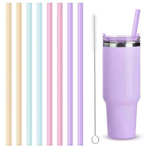 8 Pcs Colorful Reusable Straws for Stanley Cup Plastic Replacement Straws for 40oz Stanley Tumbler with Cleaning Brush Long Color Straw for Stanley Accessories Thick(8 Pack with 2 Brush)