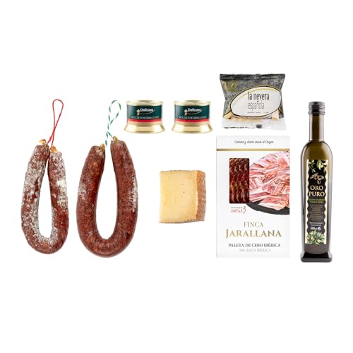 La Nevera Española | Cesta Gourmet | Paleta Ibérica | Paté de Pato | Aceite de Oliva Oropuro | Queso La Mimbre | Longaniza Ibérica y Picos | Cesta Navidad | Lote 1