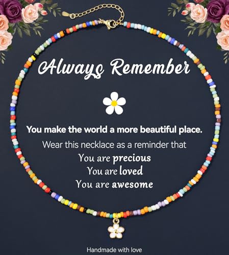 Colorful Beaded Daisy Necklace for Girls – Cute Charm Jewelry Gift for Daughter, Granddaughter, Niece – Perfect for Birthday, Christmas, or Everyday Wear