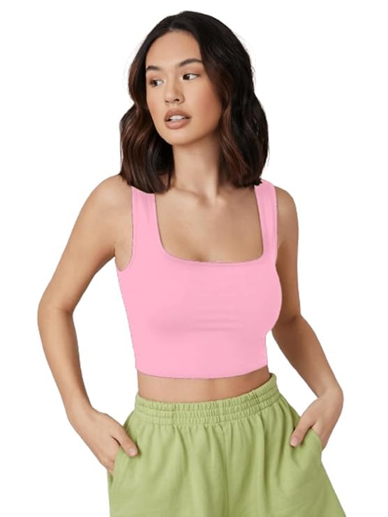 Women's Cotton Blend Square Neck Sleeveless Summer Wear Crop Tank Top-picture-52