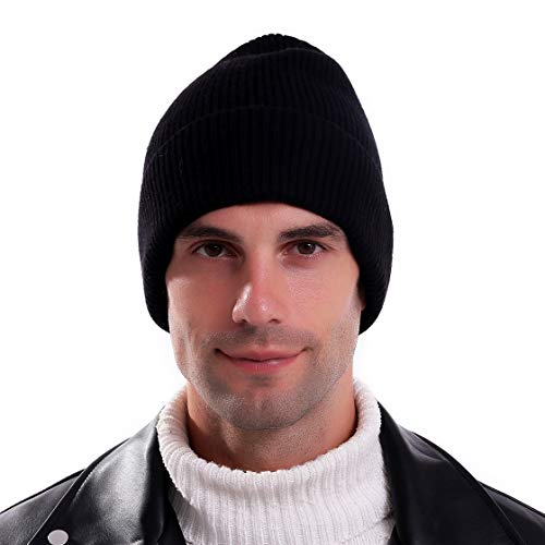 KeeCow - Gorro para Hombre, 100% Lana de Merino, cálido y Suave, Gorro Negro, Gris, Rojo, Beige, con Forro Interior Negro Talla única