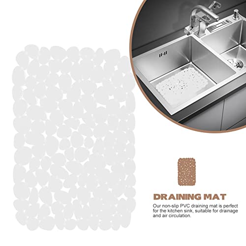 Zerodeko Sink Protector Clear Placemats 2pcs Pebble Sink Mat Modern Hollow Pebble Design Drying Cushions Mat Non Stemware Glasses Draining Pad for Home Kitchen Bathroom Wash Basin Sink Desk Protector - Image 2