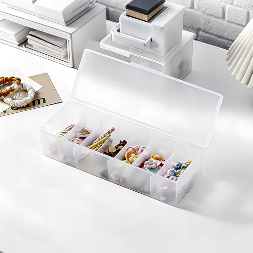 LdawyDE Karteikarten Box, Karteikasten Din A8 mit 7 Fächern, 27,8 x 9,9 x 7,8 cm Lernkarteibox mit Deckel für bis zu 800 Karten, Vokabelbox für Lernkarten, Visitenkarten, Notizen Karten
