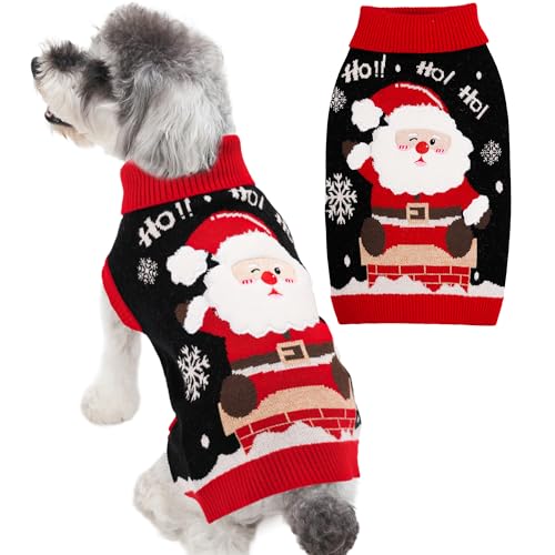 Dog Christmas Sweater for Small Medium Dogs Adorable Festival Pattern Santa Pet Costumes Turtleneck Knitted Puppy Clothes Soft Warm Cold Weather Dog Christmas Outfit Party