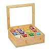 Relaxdays Teebox, Bambus, 12 Fächer, Teekiste mit Sichtfenster, Organizer für Teebeutel, HxBxT: ca. 9x28x23 cm, natur…
