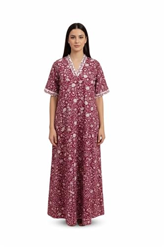 Image of NIHSAMAH Cotton Nighty for Women - Embroidered & Printed Stylish Night Gown, Comfortable Sleepwear Long Nightwear, Maxi