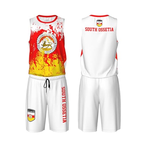 South Ossetia Flag Flag Grain (2) Basketball Jersey Uniform Suit for Men Adults Training Athletic Set