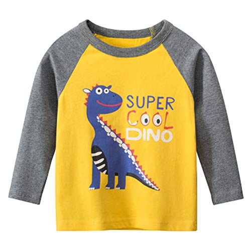 Toddler Boys Long Sleeve Shirts Cotton T-Rex Dinosaur T-Shirts Multipacks2