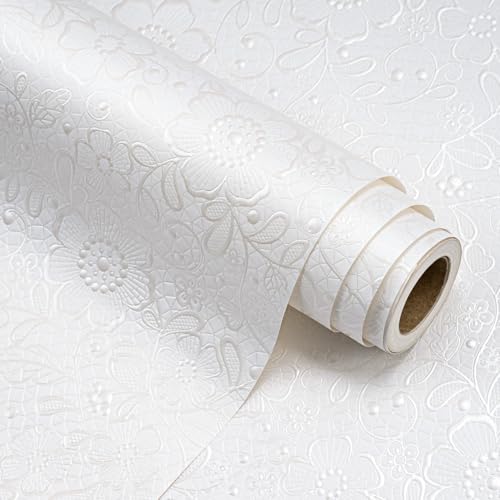 WRAPAHOLIC 3D Kraft Floral Wrapping Paper - Mini Roll - 17 inch x 16.5 feet - Elegant White Flower Wrapping Paper with Embossed for Valentines Day Wedding Bridal Shower Birthday