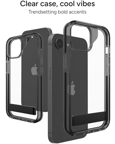 Image of ZAGG Santa Cruz Case with Kickstand for iPhone 17e / 16e / 15 /14 / 13 - 13ft Drop Protection, Graphene Reinforced, Slim Transparent Case, Anti-Scratch Finish, Wireless Charging Compatible, Black