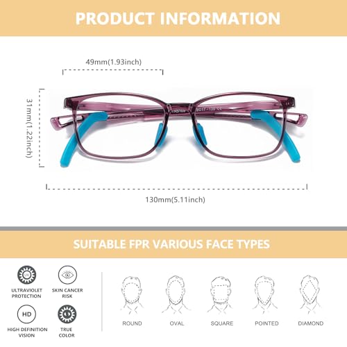 Image of Blue Light Blocking Glasses for Kids TR90 Frame Anti Blue Light Glasses with Anti Eyestrain & UV Glare for Gaming & Reading(Square Translucent /Purple)
