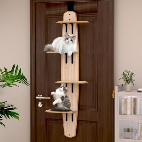 Door Hanging Cat Tree 4-Tier Door-Above Cat Tree for Indoor Cats Space-Saving Vertical Cat Furniture Easy to Install Without Tools - Holds Up to 30 lb