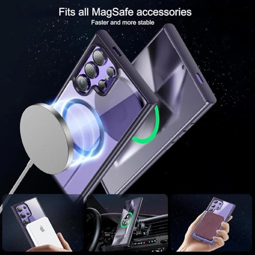 Image of DIZORO Samsung S24 Ultra Case,Compatible with Mag Safe, Non Yellow Military-Grade Drop Protection & Hard PC Back Cover Slim Transparent Anti-Scratch Shockproof Phone Case Deep Purple