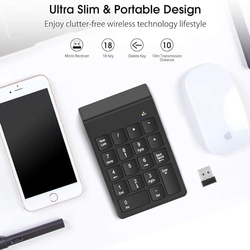 Image of NOOX Wireless Number Pad, Numeric Keypad Numpad Laptops Desktop Computer Accessories, Compatible with Chromebook Notebook EliteBook MateBook - 10 Key USB Keypad Office Essentials